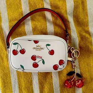 Coach Jamie Wristlet with Cherry Heart Print and Cherry Keychain
